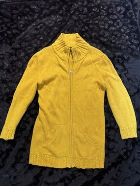 Women's Mustard Yellow Zip-Front Knit Sweater Banana Republic